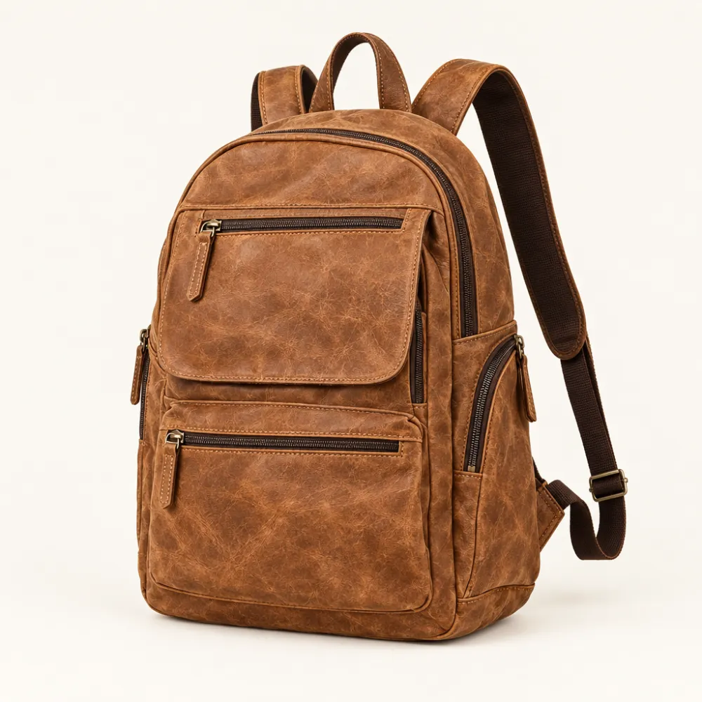 Brown leather backpack