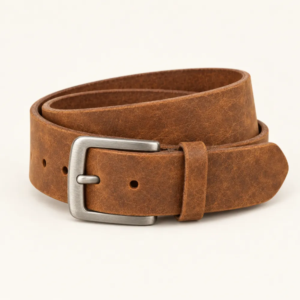 Distressed saddle tan leather belt