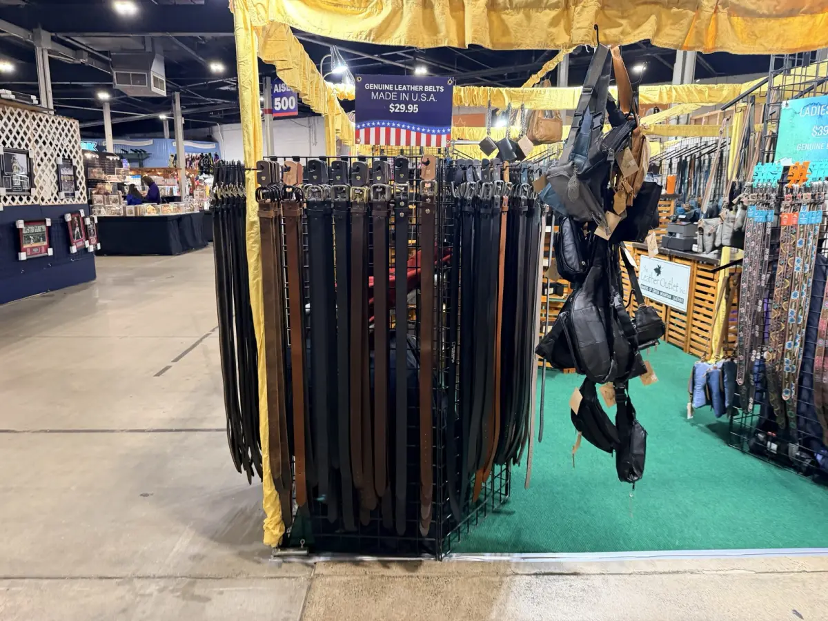 Leather belts and waist pouches at the booth