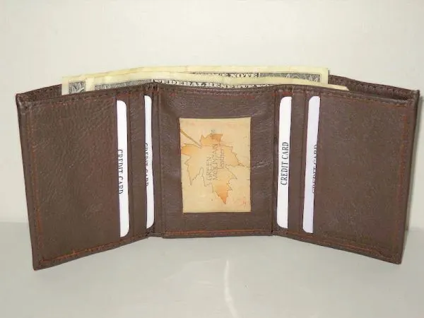 #1 - Mens Tri-fold Leather Wallet - Brown