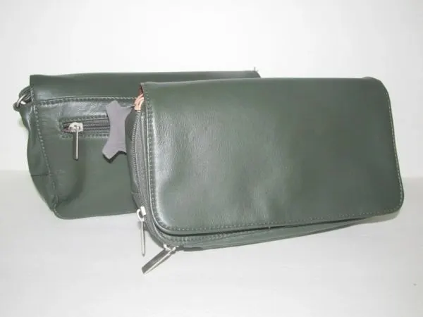 #100- Leather Purse with Flap - Green