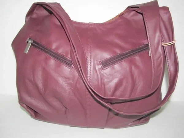 #109- Leather 2-Strap Purse - Plum