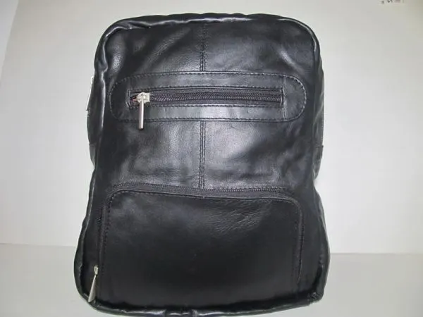 #116- Leather Backpack with Dual Pockets - Black