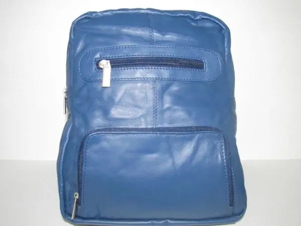 #116- Leather Backpack with Dual Pockets - Blue