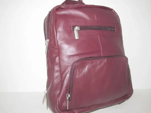 #116 - Leather Backpack with Dual Pockets - Plum