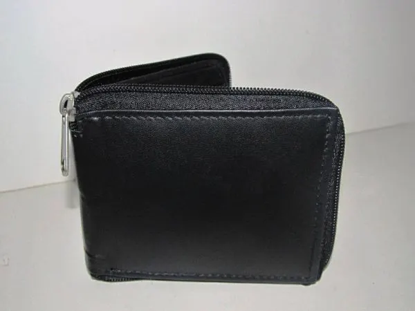 #129 - Mens Leather Zip Around Wallet - Black