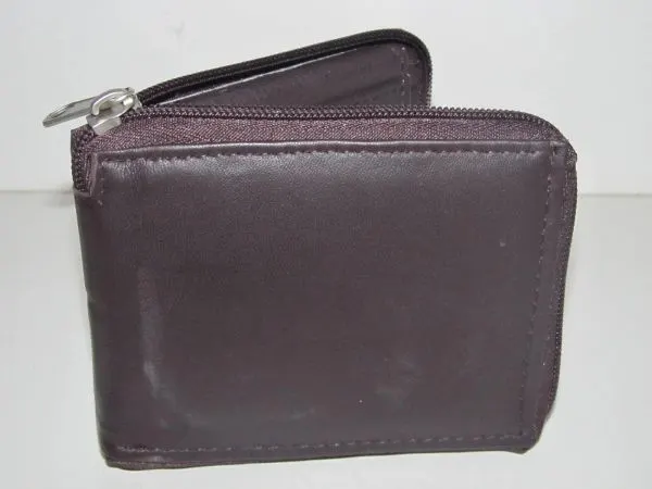 #129 - Mens Leather Zip Around Wallet - Brown