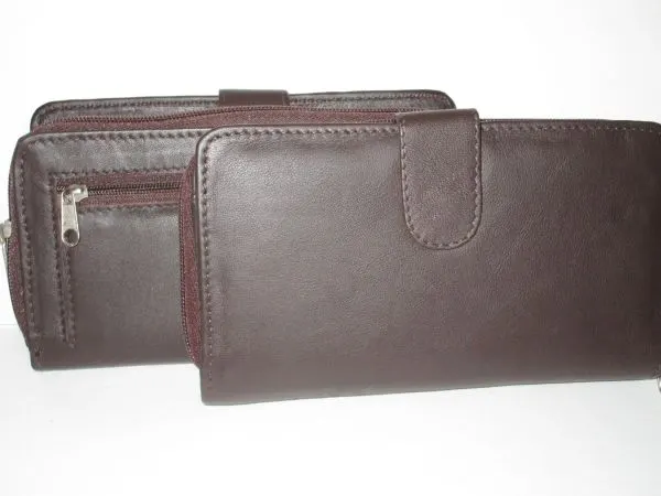 #14 - Ladies Leather Zip Around Clutch Wallet - Brown