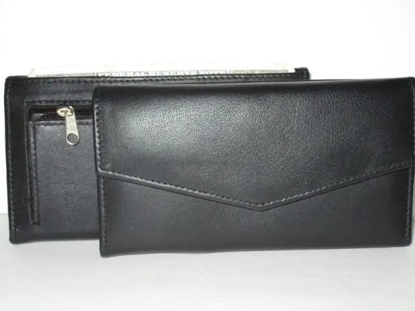 #206 - Leather V-Shape Clutch Wallet - Black
