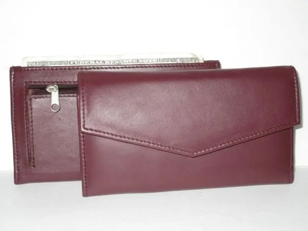 #206 - Leather V-Shape Clutch Wallet - Plum