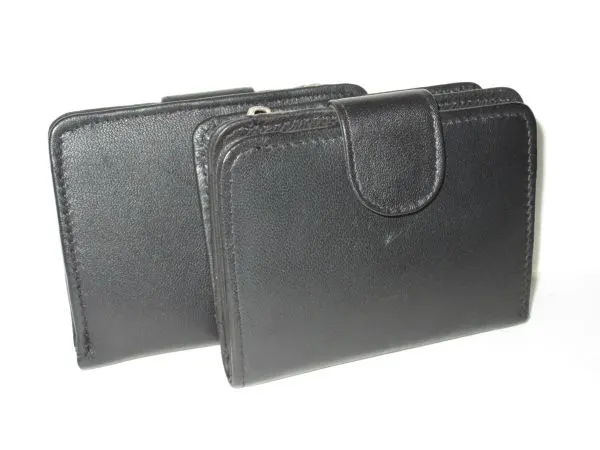 #21 - Leather Wallet with Zip Coin Purse - Black