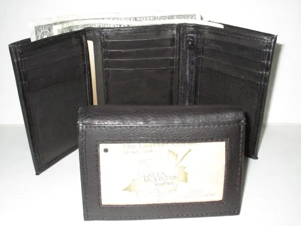 #2305 - Leather Tri-fold with Outside Window - Black