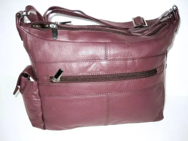 #303- Two-Main Compartment Leather Purse - Plum