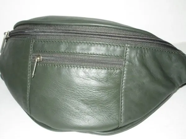 #52-Leather Oval Waistpouch - Green