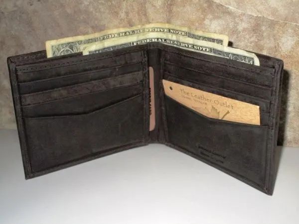 #54352 - Antique Leather Bi-fold Wallet - Charcoal