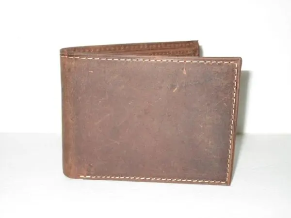 #54353 - Antique Leather Bi-Fold with a Side Flap - Brown
