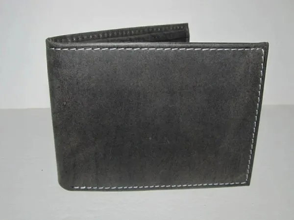 #54353 - Antique Leather Bi-Fold with a Side Flap - Charcoal