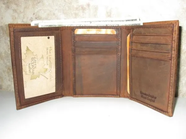 #54359 - Antique Tri-fold Wallet with left window- Brown