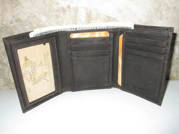 #54359 - Antique Tri fold wallet with left window - Charcoal