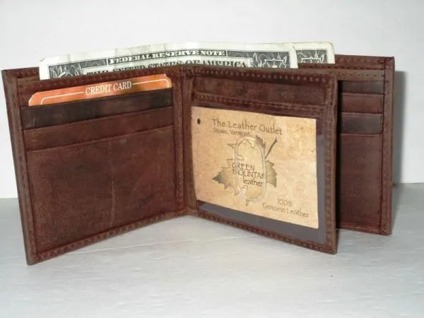 #54360 - ANTIQUE LEATHER BI-FOLD WITH EXTRA FLAP - BROWN