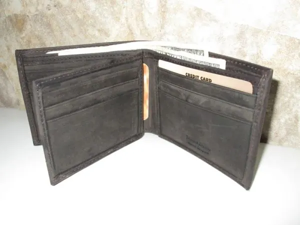 #54360 - ANTIQUE LEATHER BI-FOLD WITH EXTRA FLAP - CHARCOAL