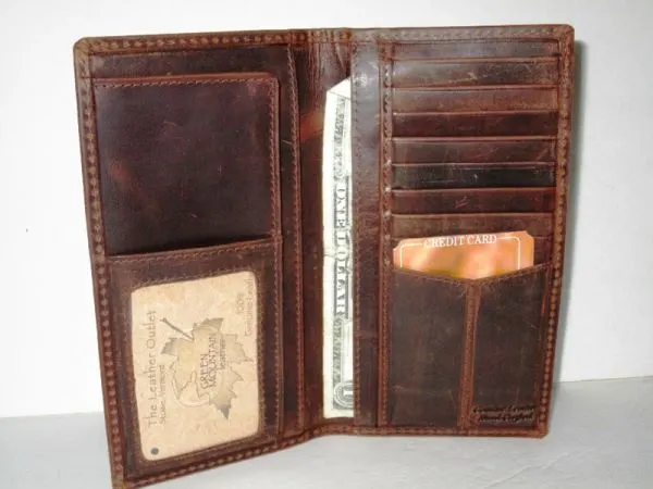#54363 - ANTIQUE LEATHER TALL WALLET - BROWN