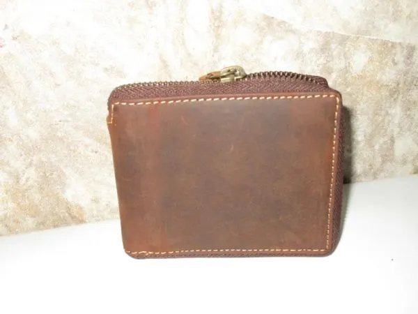 #54365 - ANTIQUE LEATHER MENS ZIP AROUND WALLET - BROWN