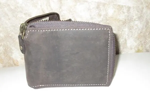 #54365 - ANTIQUE LEATHER MENS ZIP AROUND WALLET - CHARCOAL