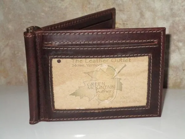 #54368 - OIL-TANNED LEATHER BI-FOLD MONEY CLIP - BROWN