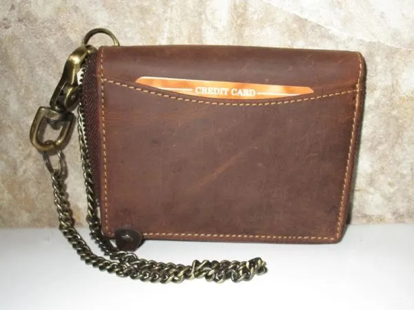 #54376 - ANTIQUE LEATHER CHAIN WALLET - MEDIUM - BROWN