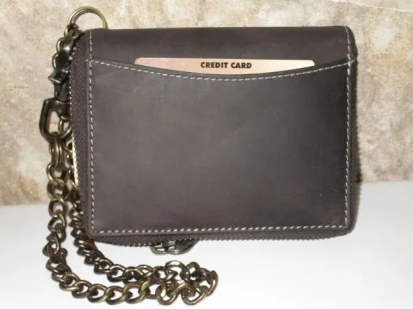 #54376 - ANTIQUE LEATHER CHAIN WALLET - MEDIUM - CHARCOAL