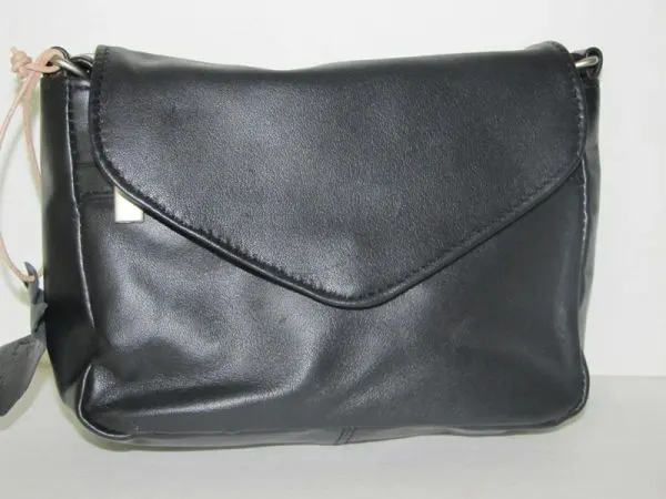 #61- Stylish Small Leather Purse with Flap - Black