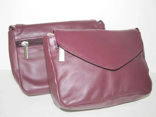 #61- Stylish Small Leather Purse with Flap - Plum
