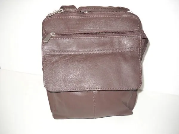 #67- Sleek Leather Organizer Purse - Brown