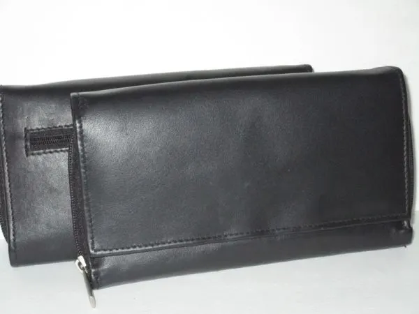 #73- Ladies Oversized Leather Clutch Wallet - Black
