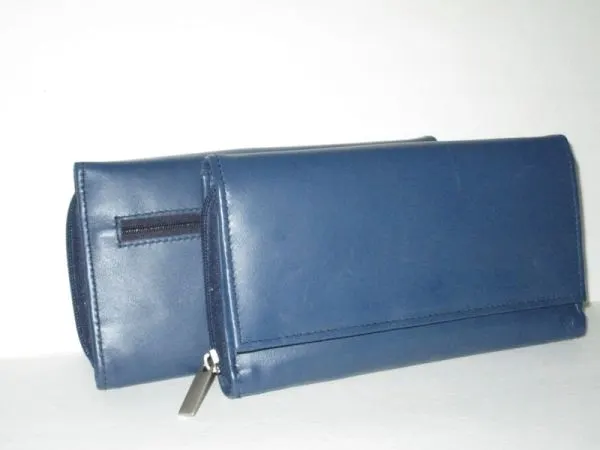 #73- Ladies Oversized Leather Clutch Wallet - Blue