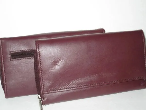 #73- Ladies Oversized Leather Clutch Wallet - Plum