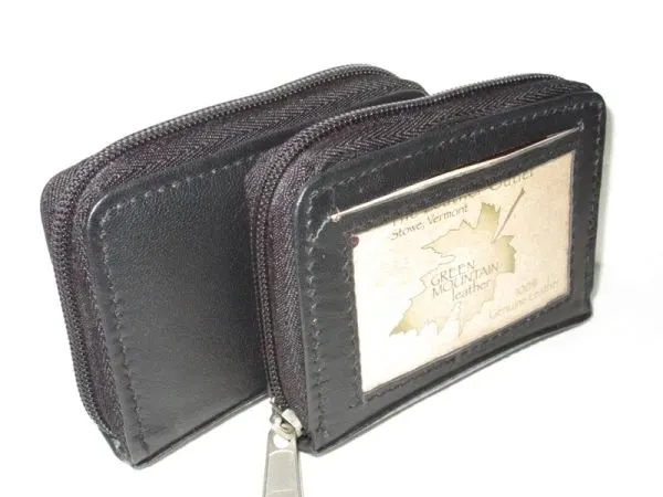 #74 - Expandable Leather Zipper Card Holder - Black