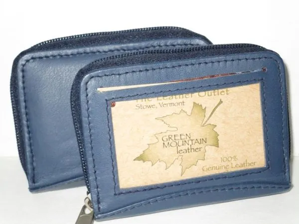 #74- Expandable Leather Zipper Card Holder - Blue