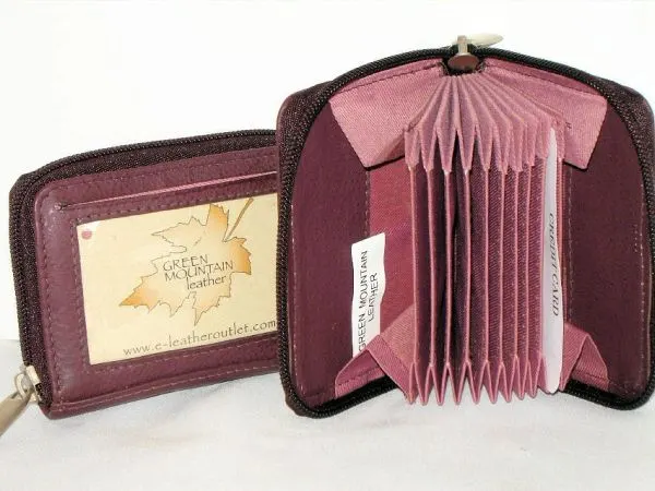 #74- Expandable Leather Zipper Card Holder - Plum