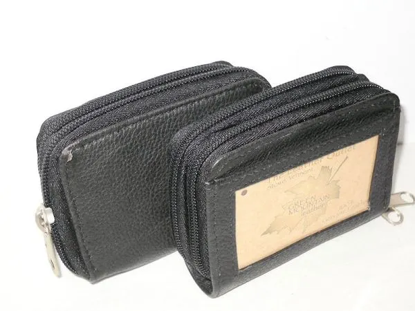 #75- Double Zip Leather Card Holder - Black
