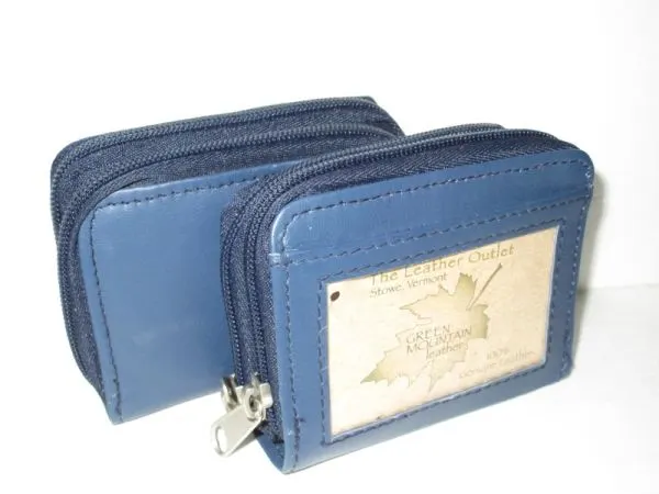 #75 - Double Zip Leather Card Holder - Blue