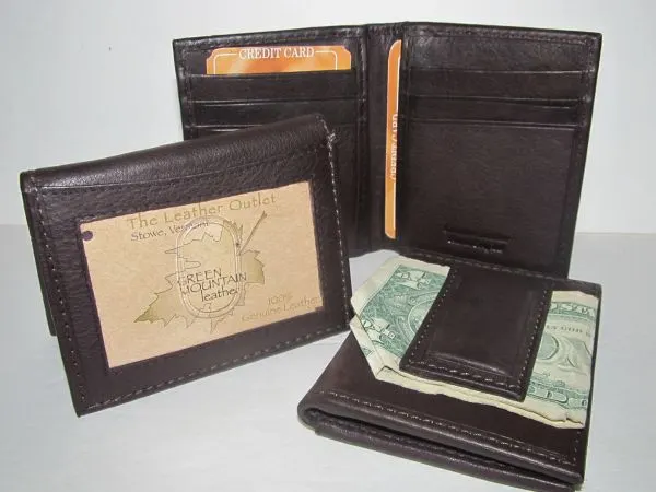#93- Leather Book Style Money Clip w/Magnetic - Brown