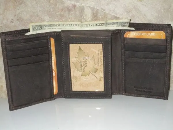 # ANTIQUE LEATHER TRI-FOLD WITH EXTRA FLAP - CHARCOAL