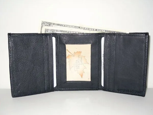 #1 Mens Tri-fold Leather Wallet - Black