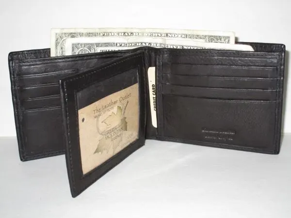 RFID - #51251 - Leather Bi-Fold w/Extra Flap - Black