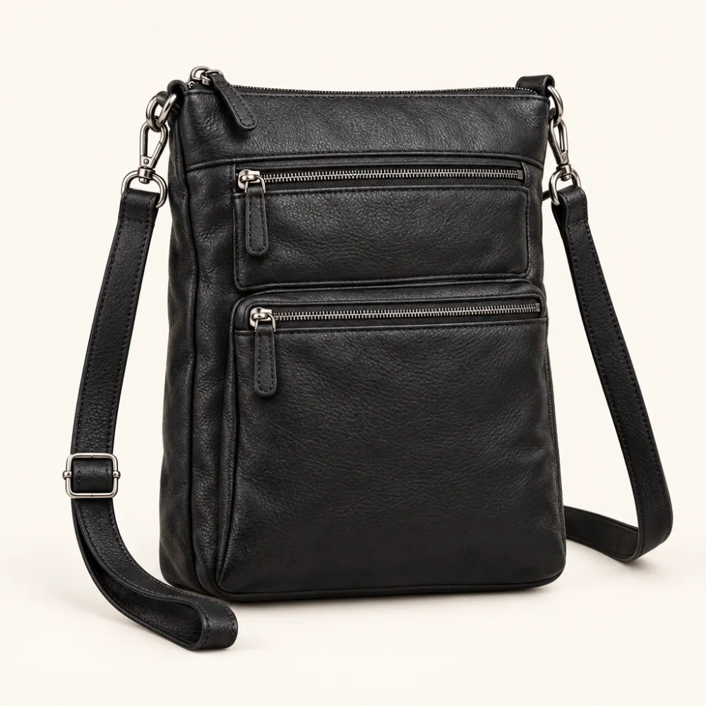 Black leather organizer crossbody purse