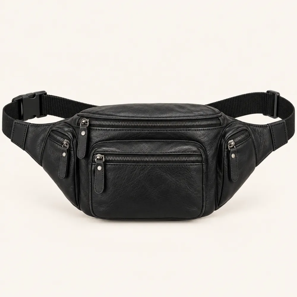 Black leather waist pouch
